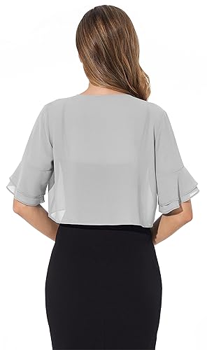 Women Shrug Soft Chiffon Open Front Sheer 3/4 Sleeve Bolero