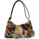 Fosrion Genuine Fox Fur Hobo Bag with Leather Strap, Natural Multi-Color Fur, Ethically Sourced 15-inch Luxury Handbag