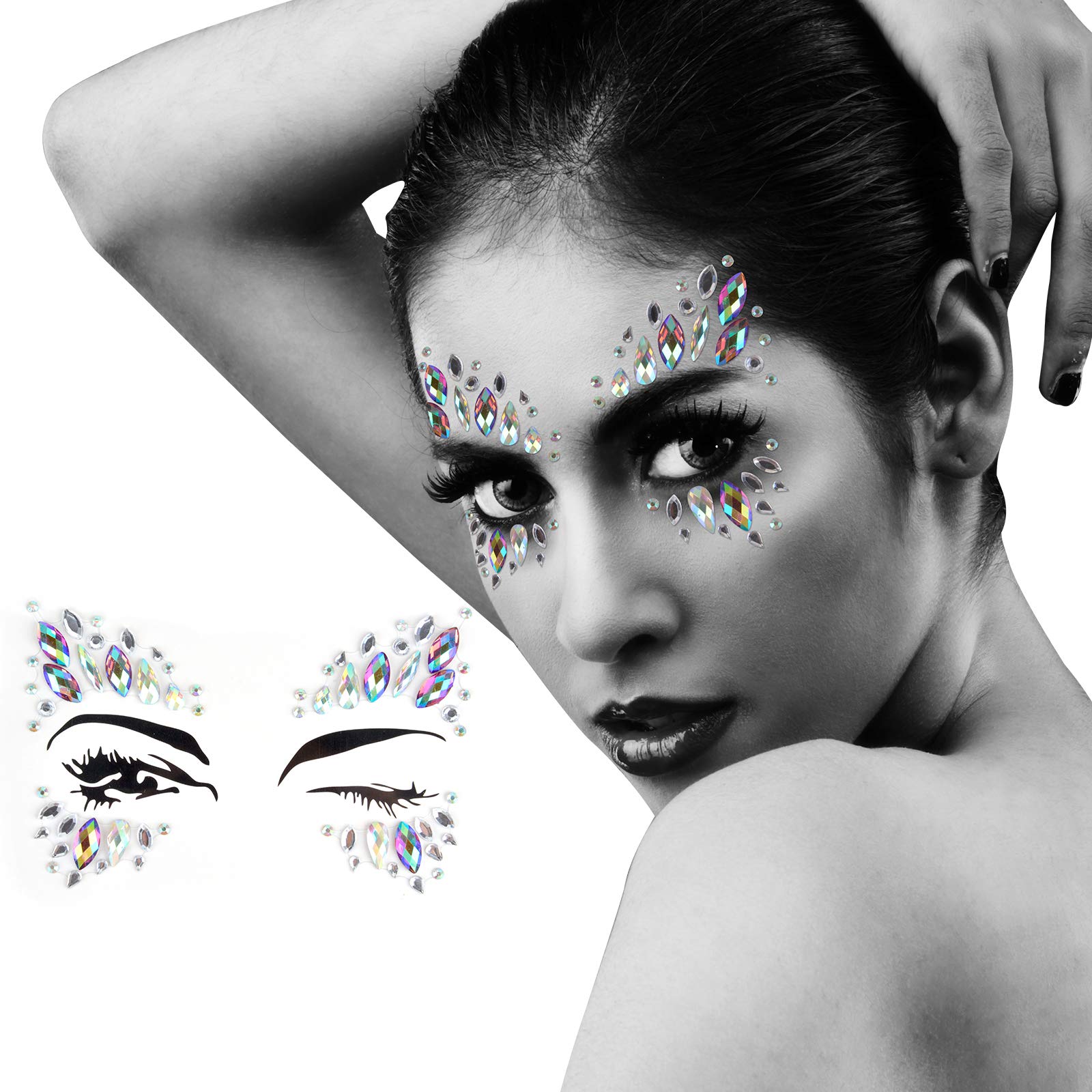Body Tattoo Sticker, Fascigirl 4 Bohemian Rhinestone Crystal Mermaid Tears Stickers Halloween Rave Party Festival Metallic Shiny Gems Glitter Temporary Face Body Tattoos Jewels