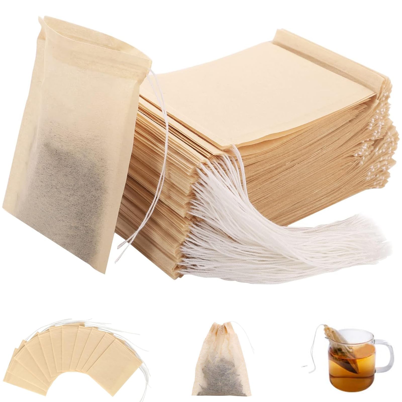 Gokyvei 200Pcs Tea Filter Bags, Disposable Tea Filter Bags for Loose Leaf Tea from Safe Natural Materials, Empty Tea Bags Suitable for Loose-Leaf Tea, Coffee, Spices, Herbs (3.54 x 2.75 inch)