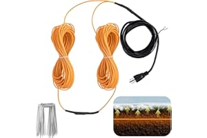Adnee 118Ft Soil Heating Cable,Rubber Heating Warming Cable with Thermostat and Ground Stakes,Plant Soil Heater Cable for Col