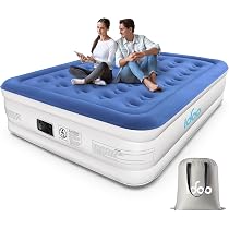 IDOO Queen Air Mattress With Built-in Pump - Inflates In 3 Mins! Portable, Waterproof Blow-Up Bed For Guests, Travel & Home Use