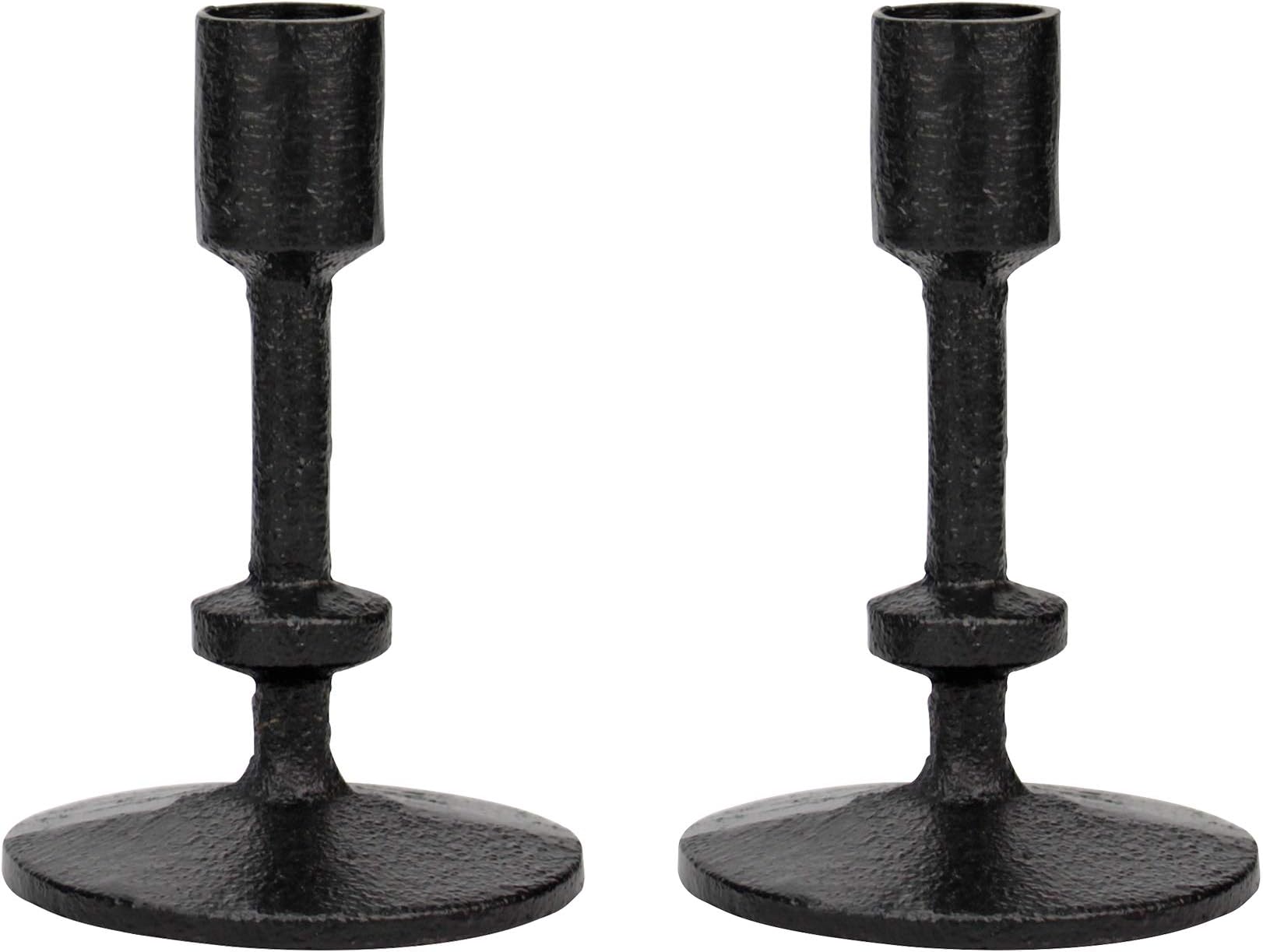 Stonebriar SB-6282A2 5" Black Cast Iron Metal Taper Candle Holder Set, Set of 2