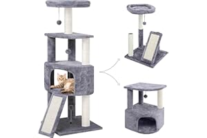 HUITREE 45in Cat Tree Tower with Big Condo for Indoor Kitten,Cat Tower with Scratching Post,Scratching Board and Cat Toys,Multi-Level,Small Space,Transformer Cat Tree, Grey(New)