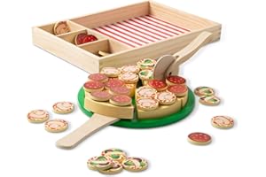 Melissa & Doug Wooden Pizza Party Play Set, 36 Self-Stick Toppings, Pizza Toy Kitchen Set & Play Kitchen Accessories, Preschool Toys for Boys & Girls 3+