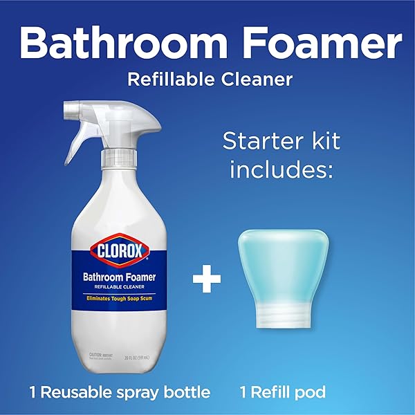 CLOROX BATHROOM FOAMER REFILLABLE CLEANER, HOUSEHOLD ESSENTIALS, 1 BOTTLE AND 1 REFILL, FRESH SCENT, 1.13 FL OZ
