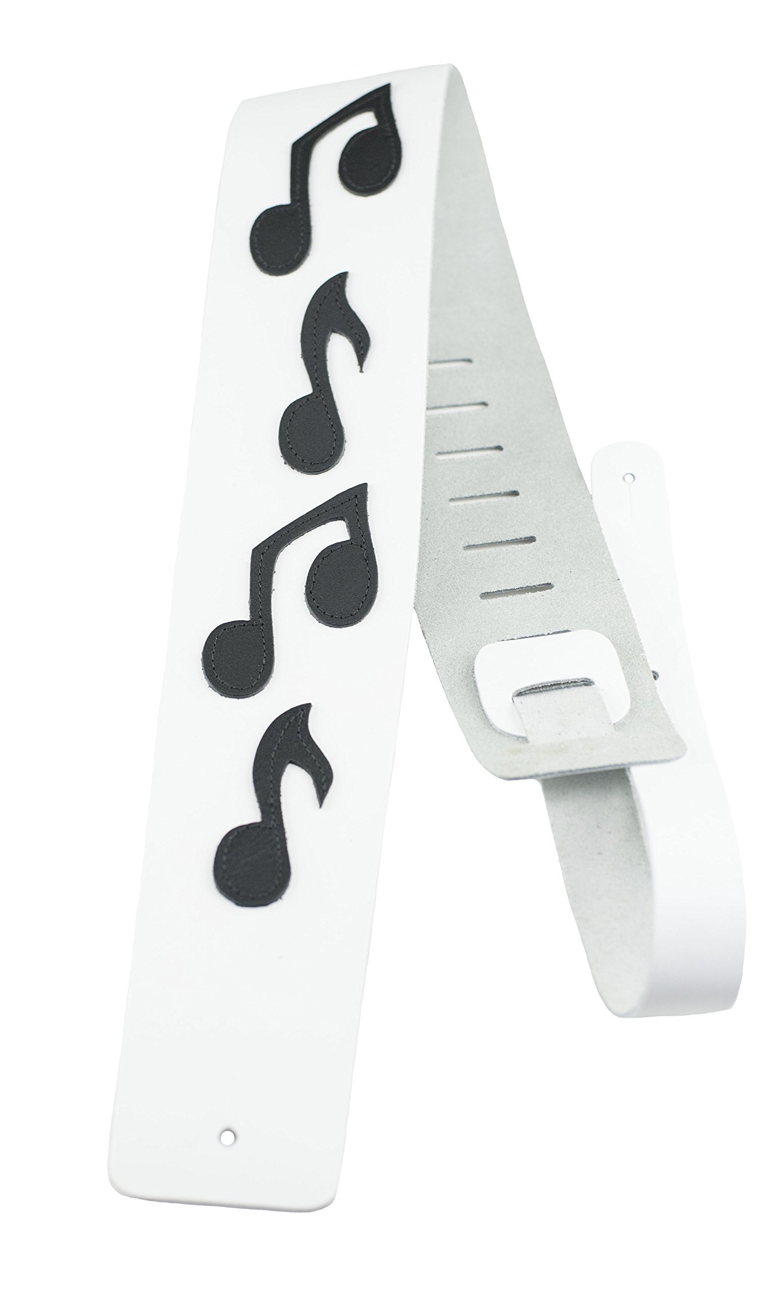 Perri’s Leathers Ltd. - Guitar Strap - Leather - The Famous Collection - Music Notes - White/Black - Adjustable - For Acoustic/Bass/Electric Guitars - Made in Canada (BMN-1254)