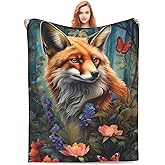amepay Fox Blanket Gifts for Kids Girls Forest Flowers Animal Butterfly Flannel Throw Blankets Soft Comfy Lightweight for Home Decor Couch Bed Sofa 60x50 Inches