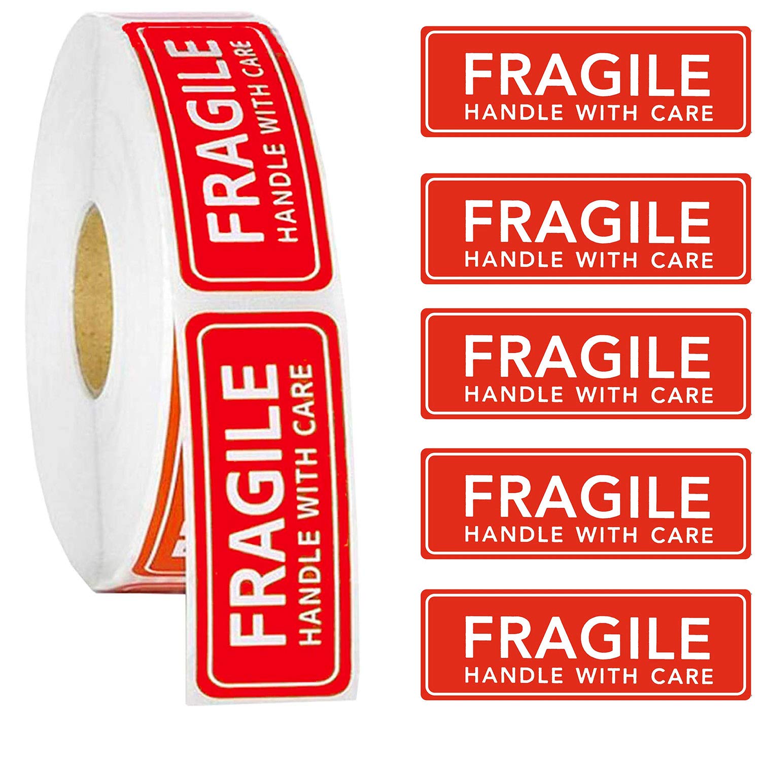 ADAKEL 500 Pieces Fragile Sticker 1"x 3" Fragile Handle with Care Warning Stickers Fragile Shipping Label for Shipping Packaging, 1"x 3"
