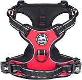 PoyPet No Pull Dog Harness Reflective Vest with 2 Leash Attachments Red M