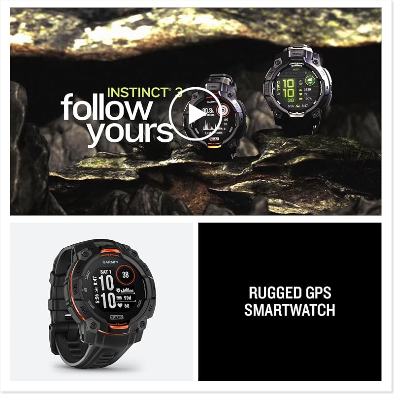 Instinct 3 Solar, 45mm, Smartwatch GPS Ultra Resistente, Black