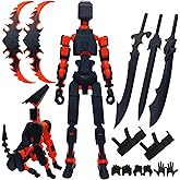 Teoboeys 7.8 inches T13 3D Action Figure with Dog Set Titan Nova 13 Robo 13 Action Figures with Weapons T 13 3D Printed Multi-Jointed Movable Toy (Large Black/Orange, Assembly Completed)
