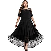 LALAGEN Womens Plus Size Lace Cold Shoulder Casual Long Plain Evening Party Maxi Dress L-5X