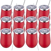 MEWAY Stemless 12oz Insulated Wine Tumbler with Lid and Straw - Double Wall Stainless Steel Thermal Cups for Hot and Cold Drinks, Bridal Shower Prizes for winners(Red,Set of 12)