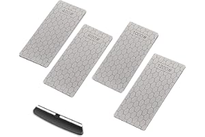 4 Pieces Diamond Sharpening Stone Fifchall Honing Stone Diamond Stone Lapping Plate Fine Coarse Bench Stone for Kitchen Sharpening Blade Blunt Chisel, 400, 600, 1000, 1200 Grit, with Angle Guide