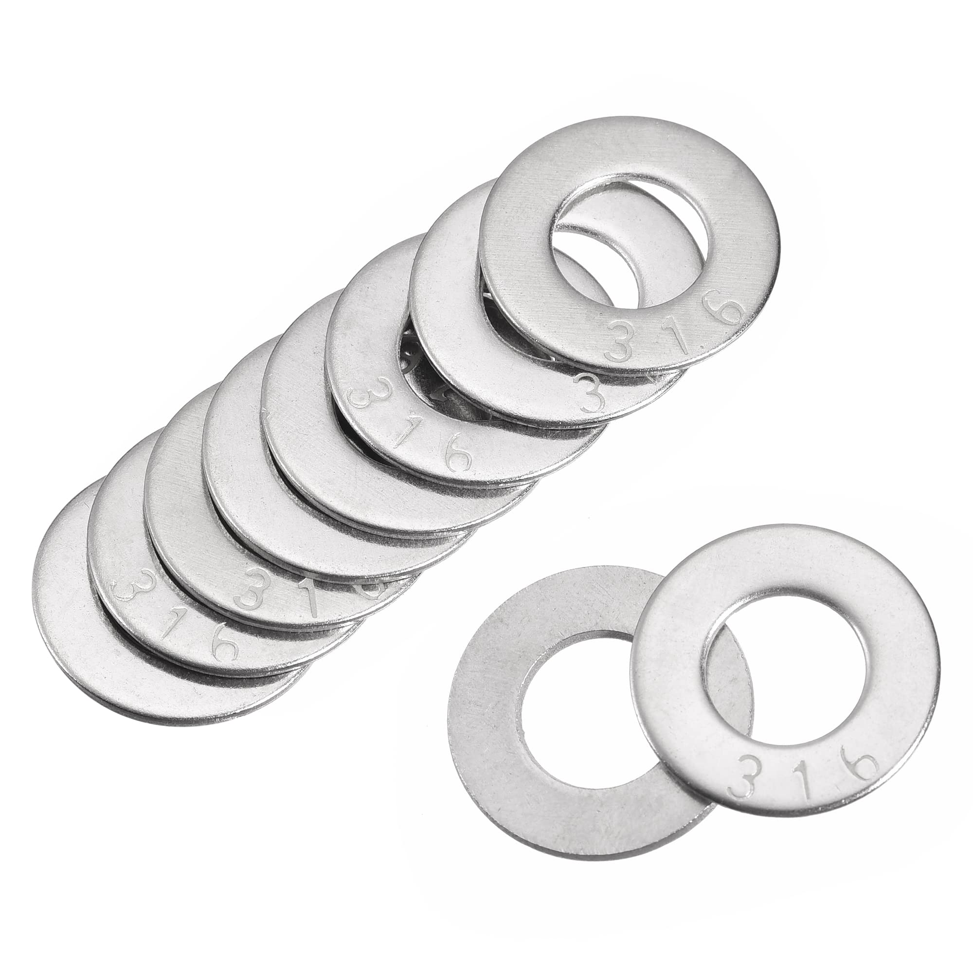 sourcing map 7/16" 316 Stainless Steel Flat Washer for Screw Bolt 50Pcs
