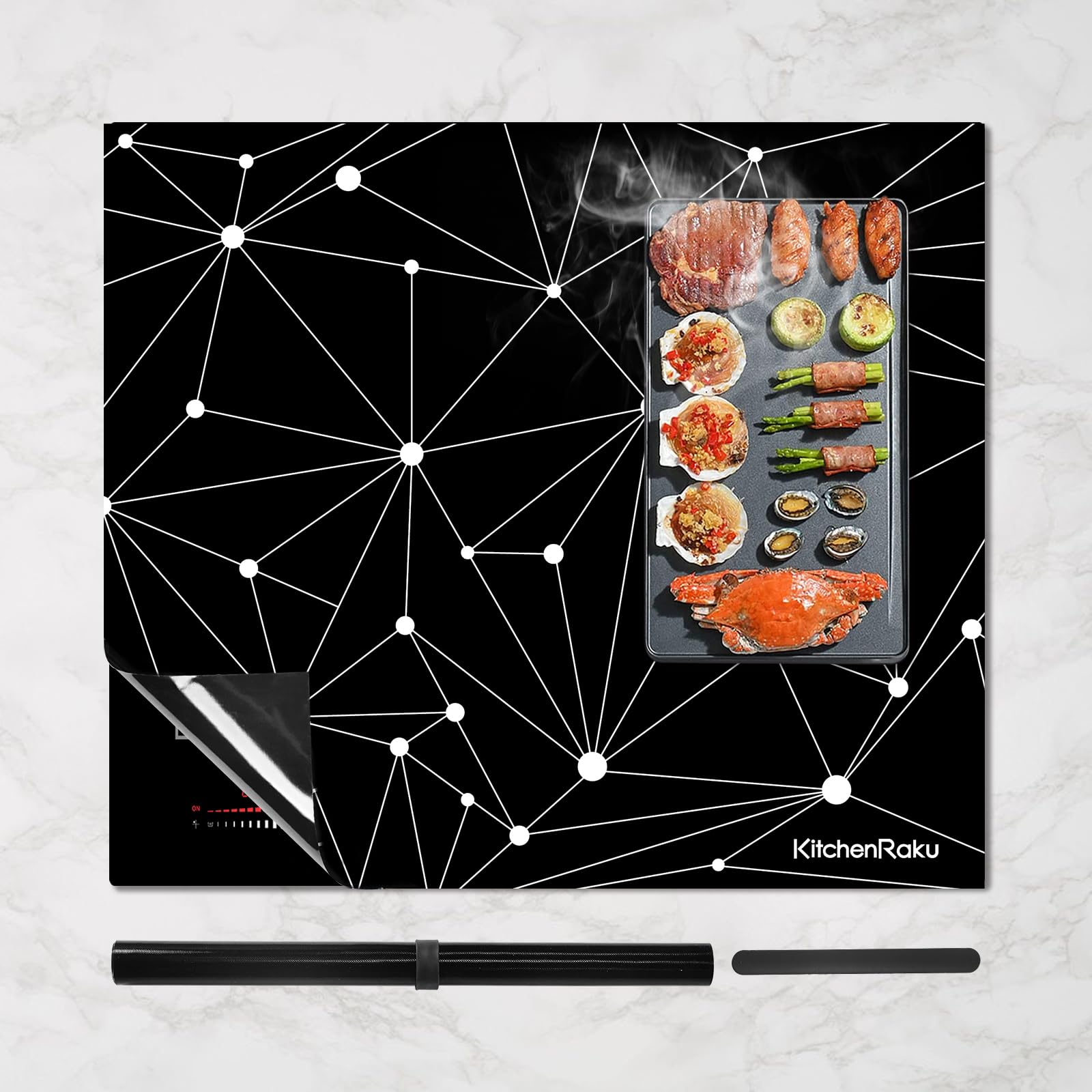 KitchenRaku Large Induction Hob Protector Mat 61x53cm, (Magnetic) Silicone Induction Cooker Covers, Electric Cooker Scratch Protector for Induction Stove (Black 3D structure)