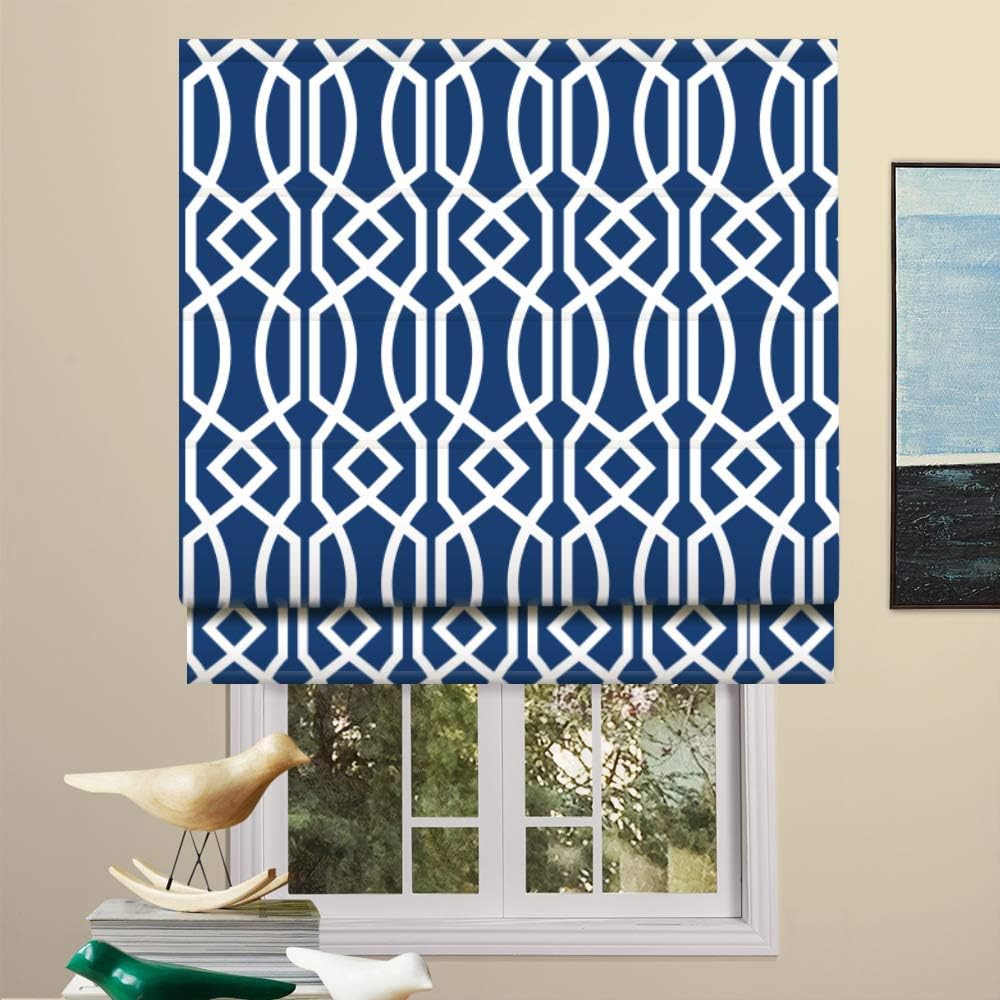 Artdix Roman Shades Blackout Window Shades - Blue 20.5 W x 36L Inches Lined Fabric Custom Geometric Roman Shades Blinds for Windows, Doors, French Doors, Kitchen Windows