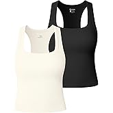OQQ Women's Tank Top 2-Piece Ribbed Samless Square Neck Sleeveless Tops Stretchy Casual Going Out Shirts