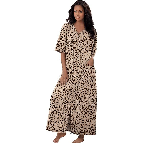 Dreams & Co. Plus Size Short French Terry Zip-Front Robe - S