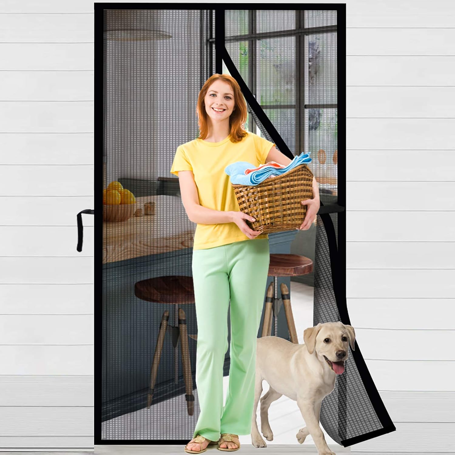 ACMETOP Magnetic Screen Door, Upgraded Fiberglass Mesh Screen Door with Handy Hasps, Reinforced Door Screen with 36 Magnets & 6 Weighted Sticks, Full Frame Hook & Loop Fits Door Size Up to 36" x 82" - - 