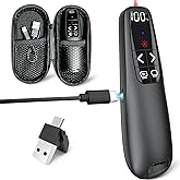 Presentation Clicker, Power Display Wireless Presenter Remote | 2‑in‑1 USB/Type C Receiver, Rechargeable Red Light Pointer Computer PowerPoint PPT Clickers for Mac/Windows