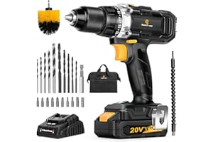 C P CHANTPOWER Cordless Drill 20V MAX Lithium-ion Drill Driver Set with Fast Charger, 1/2” (13 mm) Matal Chuck, 23+1 Clutch, Dual Speed for Drilling Wood, Metal, Canvas Bag, Flexible Shafts Included