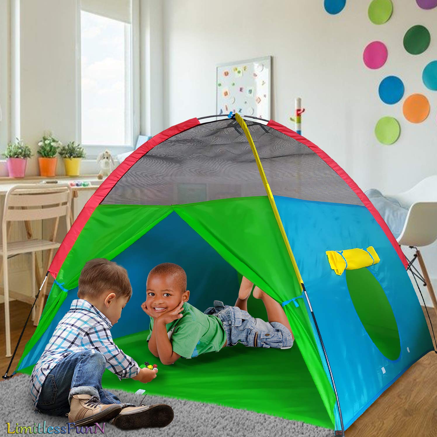 LimitlessFunN Rainbow Kids Play Tent | Includes Star Lights & Carrying Case |, Children Dome Playhouse for Boys, Toddlers, Indoor & Outdoor, 58