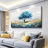 PHAOHUAXM Large Canvas Wall Decoration For Living Room Wall Art For Bedroom Blue Tree Landscape Wall Paintings Office Decoration Farmhouse Mural Artwork Room Home Decor Posters Aesthetics 30x60 In