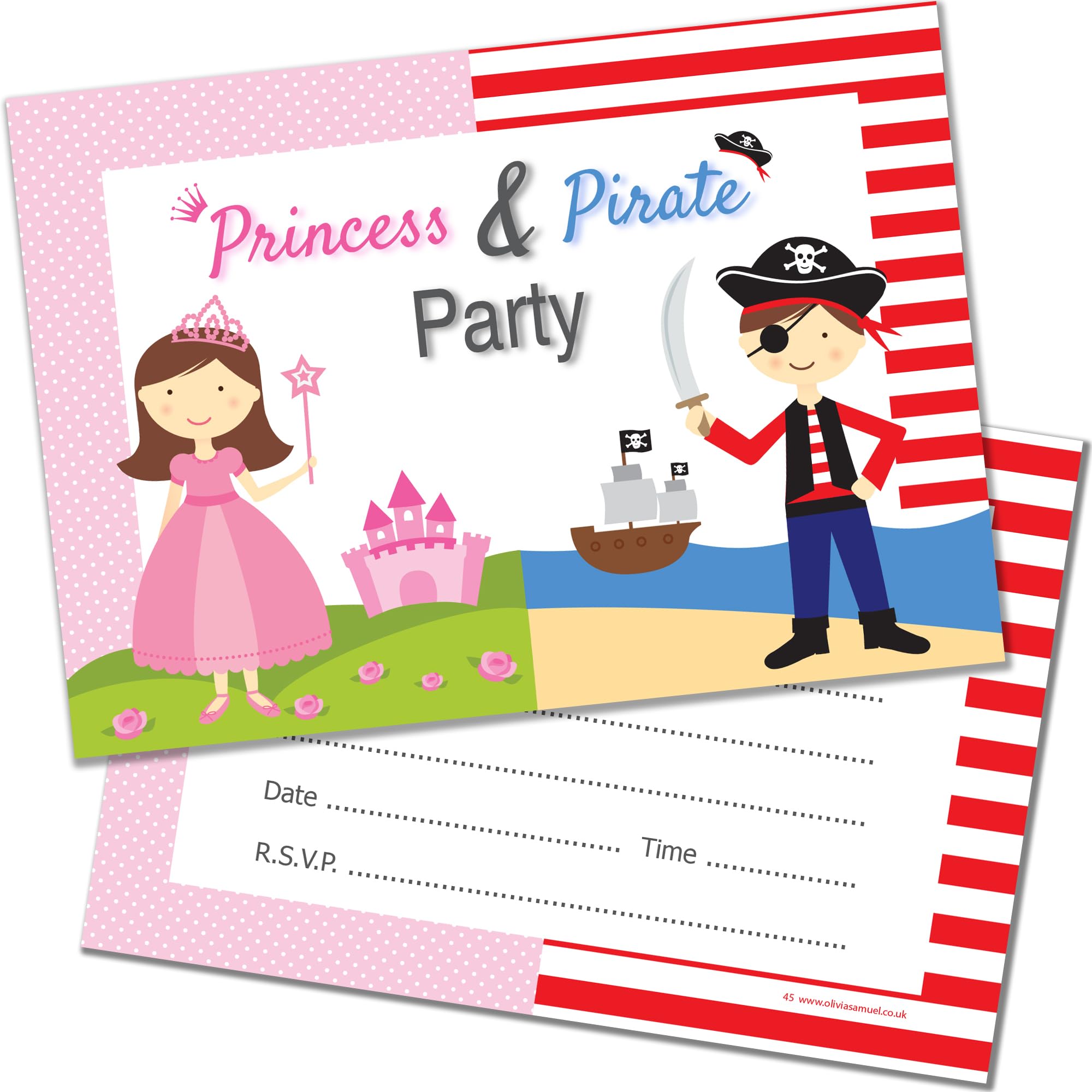 Olivia Samuel 20 x Princess & Pirate Birthday Party Invitations from Kids Fancy Dress Party Invites - A6 Postcard Size with envelopes