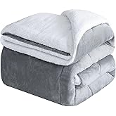 CHOSHOME Sherpa Fleece Blanket- Thick Warm Blanket for Winter, Soft Fuzzy Plush Blanket for Bed, Couch, Travel (Grey, Twin 60" x 80")