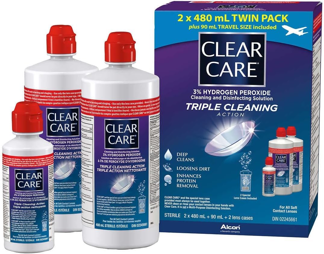 Photo 1 of Generic Clear Care 3% Hydrogen Peroxide Triple Action Cleaning Triple Action 2x16oz + 3oz Travel Size, Blue