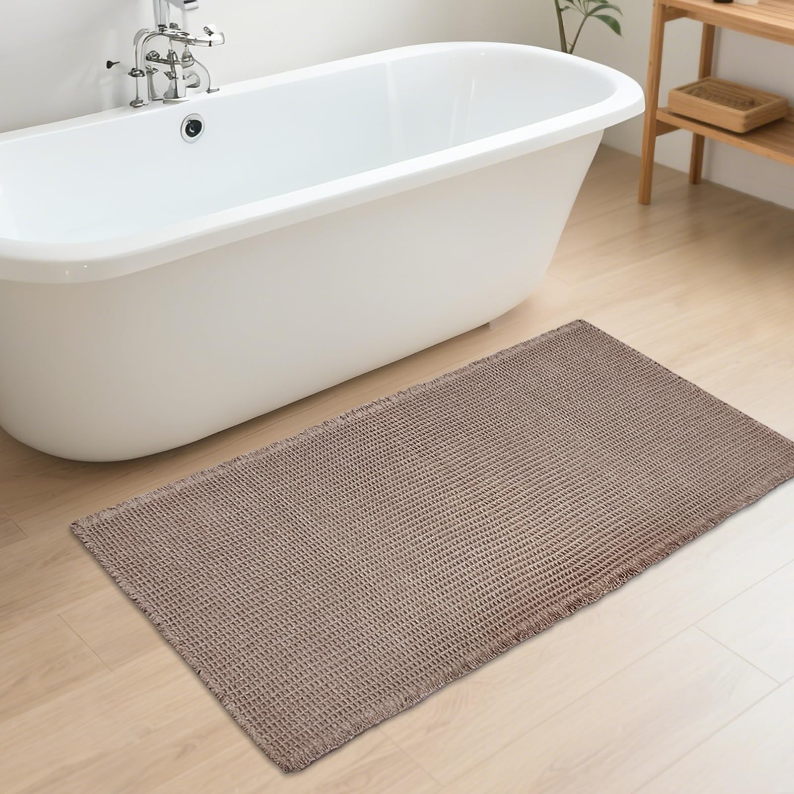Photo 1 of ZALL Tan Waffle Bath Mat,Super Absorbent Non Slip Bathroom Rug,Brown 24x48inch,Machine Washable Ultra Soft Floor Mats