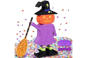 PARDECOR Large Witch Pinata (24.4 X 12.4 X 3 In) | Pumpkin Halloween Piñata - Trick-or-Treating Party Kit with Stick, Blindfold, Rope for Kids' Party & Spooky Theme Celebrations