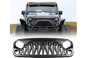 ICARS Front Grill Shark Grille Compatible with 2007-2018 Jeep Wrangler Rubicon Sahara Sport JK JKU, Matte Black