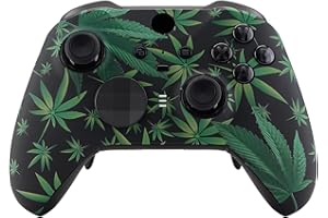 eXtremeRate Green Weeds Patterned Faceplate Cover, Soft Touch Front Housing Shell Case Replacement Kit for Xbox One Elite Ser
