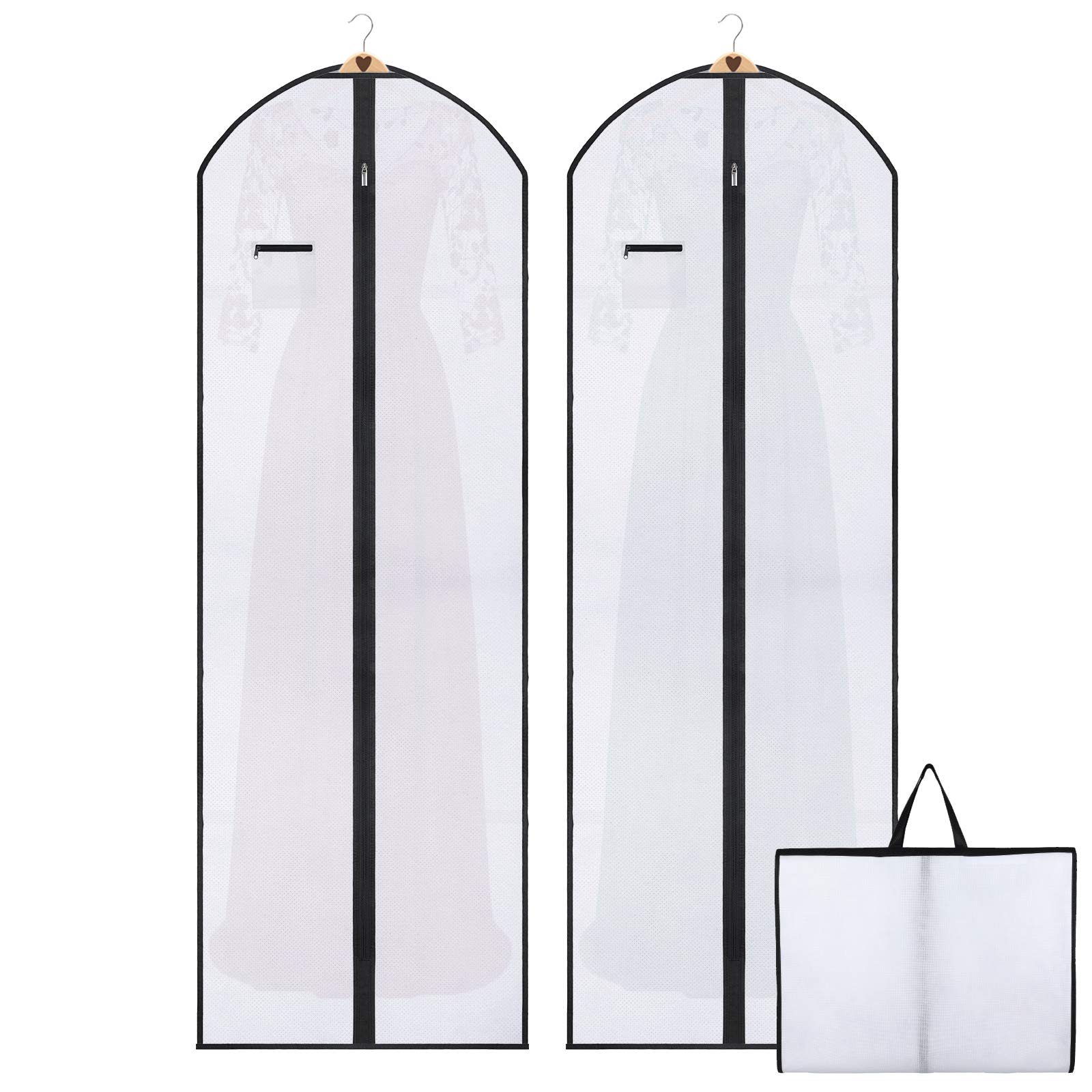 2Pack Long Dress Covers Garment Bags,180cm Anti-Moth Protector Folding Non-woven Clothes Cover Bag with Pocket and Handle, Breathable Washable Dress Bags Carrier Protector Bags for Clothes Long