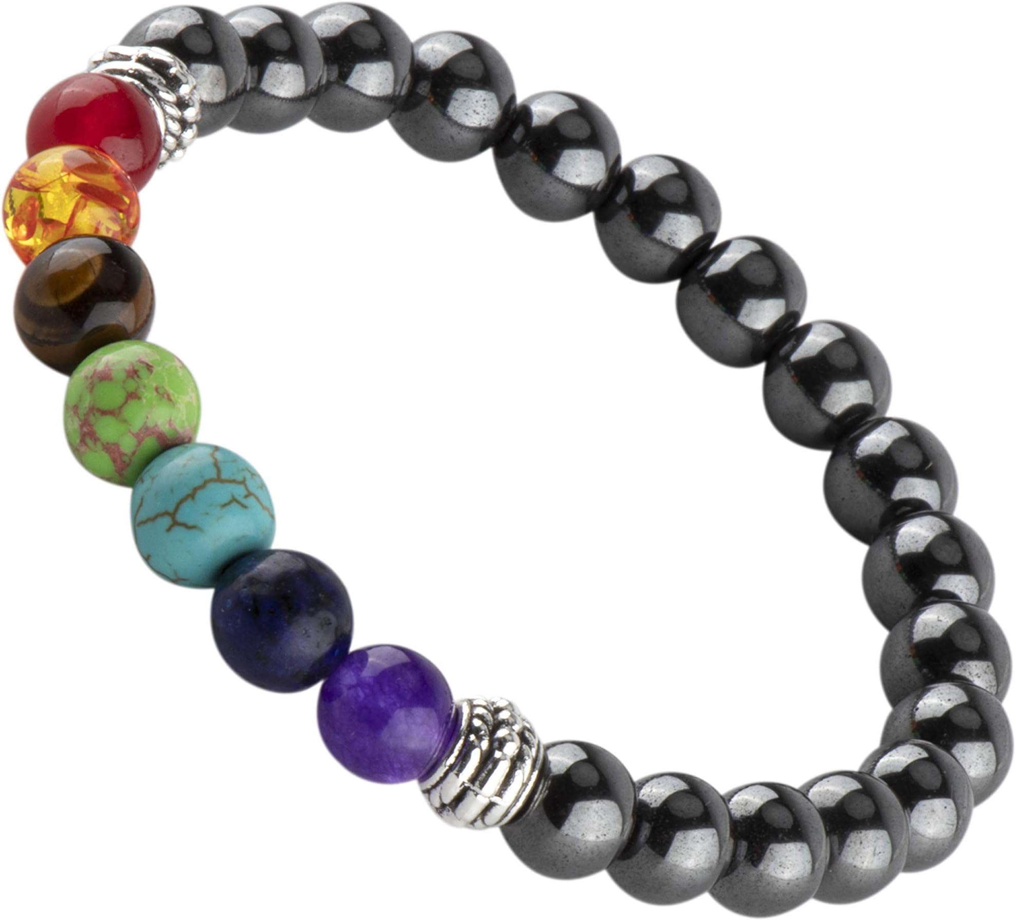 Black Lava Beaded Bracelet 7 Chakras Gem Stone with Braided Rope Unisex 8mm