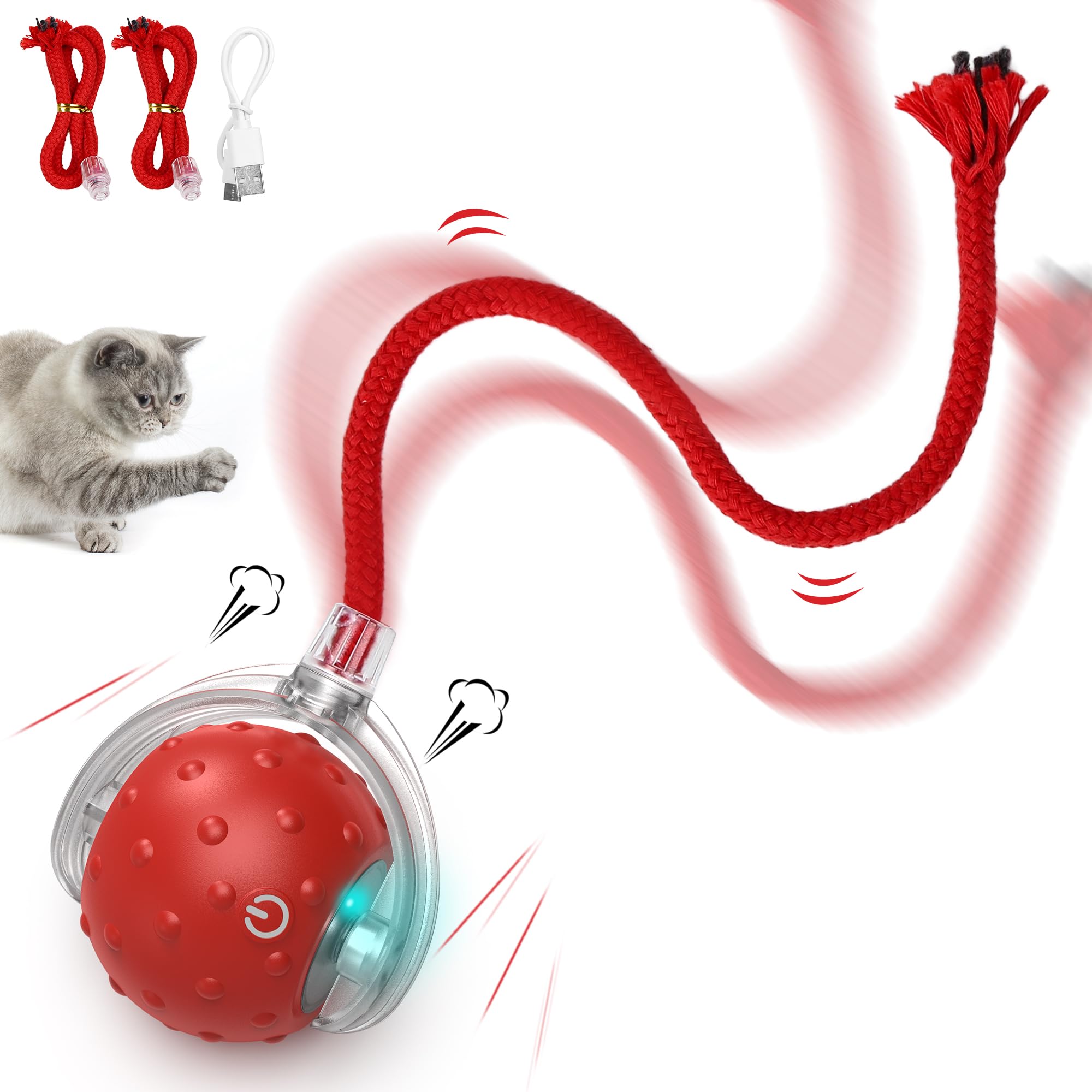 Photo 1 of IOKHEIRA Interactive Cat Toys Ball, Motion Activate Electric Cat Toy, Automatic Pet Exercise Toys, Simulate Bird Calls, USB Rechargeable (Long Tail)