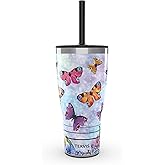 Tervis Traveler Butterfly Garden Triple Walled Insulated Tumbler Travel Cup Keeps Drinks Cold & Hot, 30oz with Straw Lid, Stainless Steel