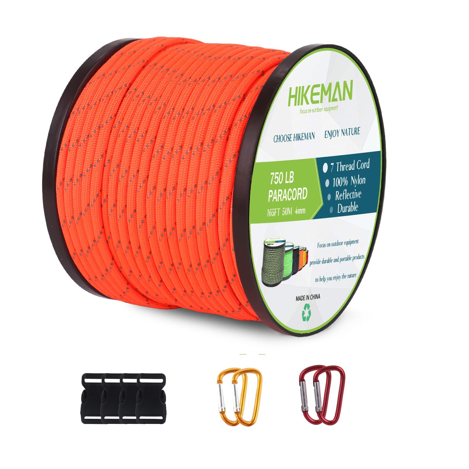 Nylon 750Lb Paracord 4mm Cord - 50m Parachute Cord with 7 Wires,Multifunction Reflective Outdoor Survival para cord(Orange)