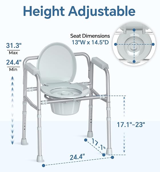 HOMLAND 3-IN-1 BEDSIDE COMMODE CHAIR WITH STURDY DUAL-CROSSBAR SUPPORT CONSTRUCTION, STABLE PORTABLE COMMODE TOILET WITH 7.5QT POTTY BUCKET, 350 LBS BEDSIDE COMMODES FOR SENIORS, SILVER