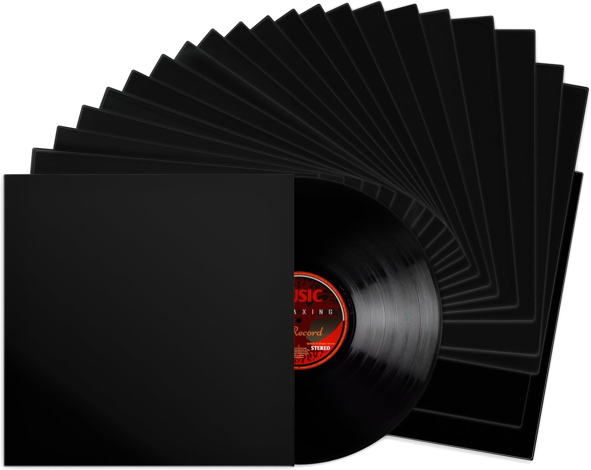 TunePhonik 12-inch Vinyl Record LP Jackets with Spine, Coated Black Finish and No Center Hole | 25 Pack | Made in LA
