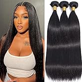 Straight Bundles Human Hair 18 20 22 Inch 100% Unprocessed Brazilian Virgin Hair 3 Bundles Human Hair Trippy Hair Bundle Extension for Black Women Natural Color