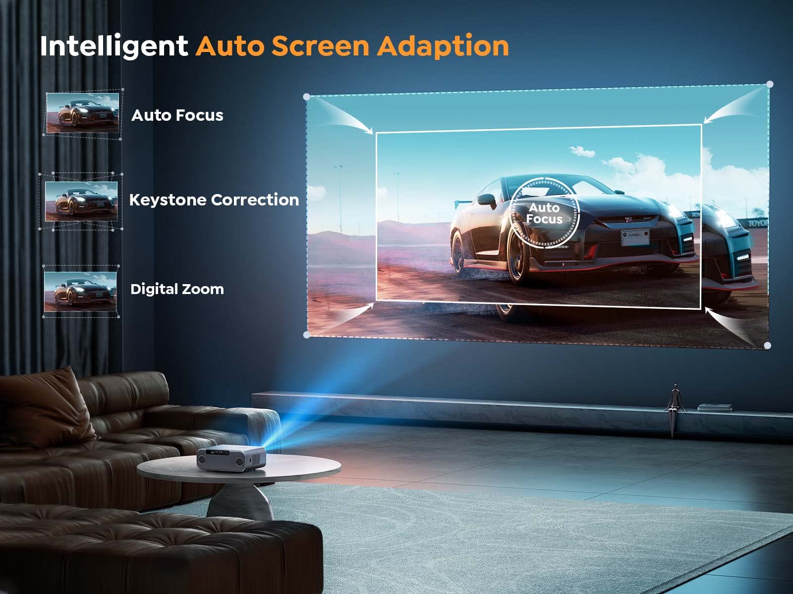 [Auto Focus/4K Support] Projector with WiFi 6 and Bluetooth 5.2, YABER Pro V9 Native 1080P Outdoor Movie Projector, Auto 6D Keystone & 50% Zoom, Home Theater Projector for Phone/TV Stick/PC