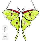 Luna Moth Stained Glass Window Hanging - Handmade Real Glass Suncatcher for Meditation Room, Spiritual Decor, Sun Catcher for Windows, Vibrant Gift for Women & Mom, 7.3 Inch Green Glass Art