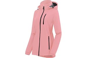 Chrisuno Women's Lightweight Long Softshell Fleece Lined Jacket Anorak Raincoat With Removable Hood