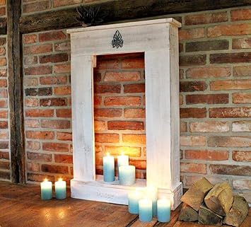Kaminumrandung Antik weiß Holz Kaminkonsole SHABBY vintage Dekokamin