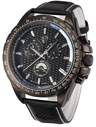 Be-Shark Mens Chronograph Japanese Quartz Black Leather Sport Watch SH193be