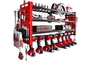 NattyDot Power Tool Organizer Wall Mount,Cordless Drill Organizer,4 Layers Large Capacity Tool Rack with 8 Drill Holders (RED